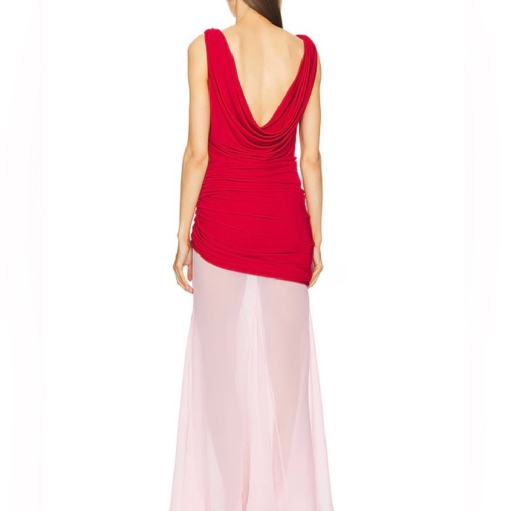 L academie Marianna Enoa Midi Dress in Red & Light Pink